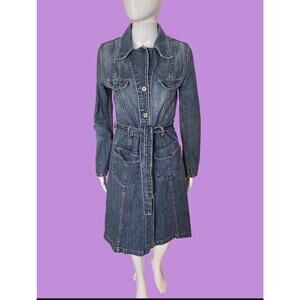 Vintage Guess Denim Long Jean Trench Coat Jacket Medium